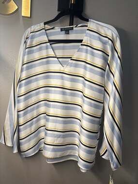 INC International Concepts Striped V-Neck Bell Sleeve Blouse